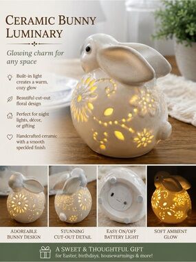 Ceramic Bunny LED Night Light | Easter Bunny Luminary Décor